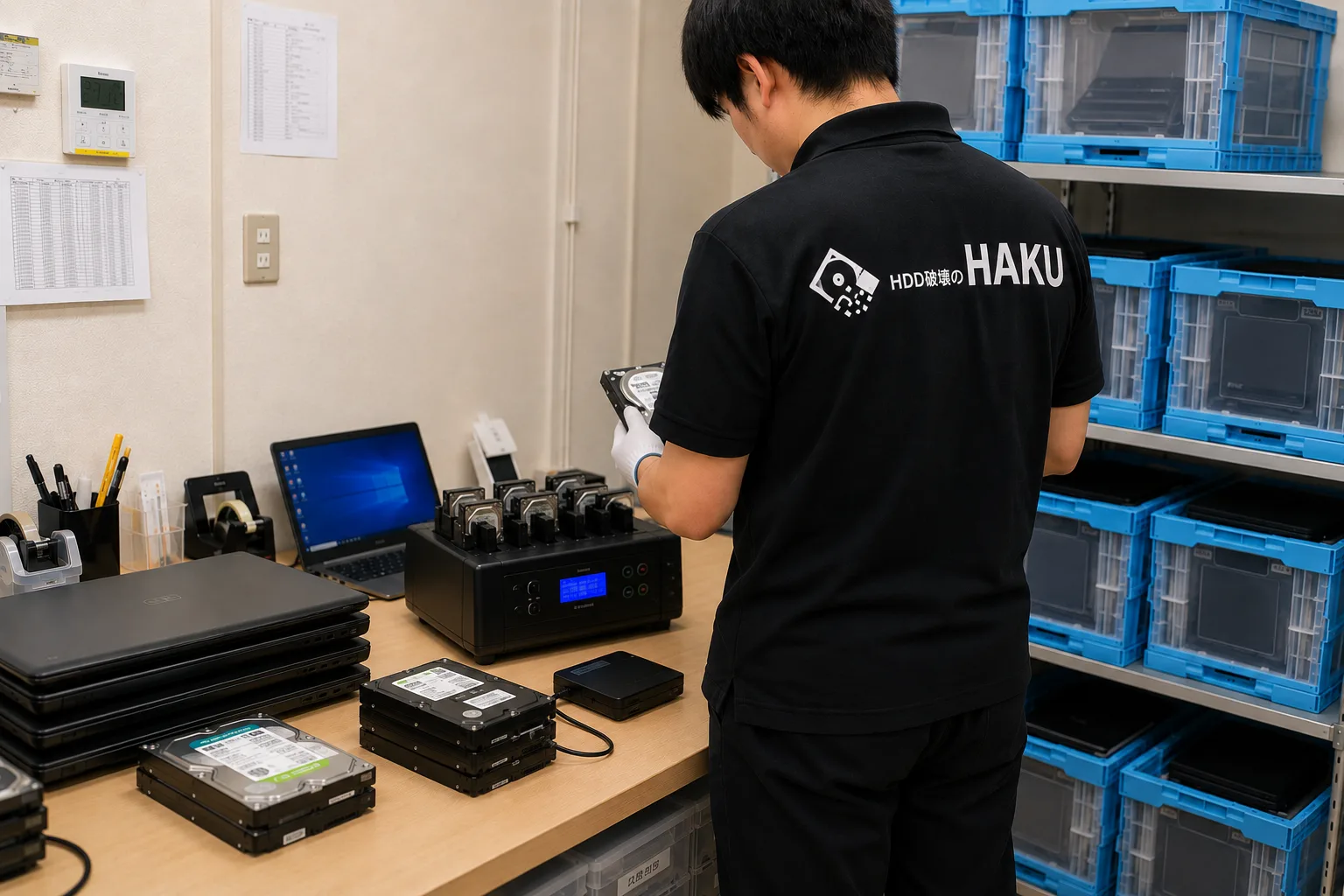 ADEC認定セキュリティルームでのデータ消去風景